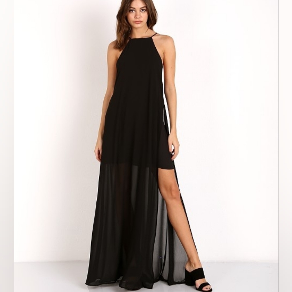 Show Me Your Mumu Black Sheer Lined Bronte Maxi Sleeveless Dress Small! - Picture 3 of 14